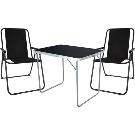 3-teiliges Campingmöbel Set Tisch schwarz 2 x Stuhl Schwarz-MMC330871B+2xLE8000020 (1/5)