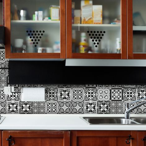 Sticker Mural Carrelage adhésif Cuisine Salle de Bain - 9 STICKERS CARRELAGES AZULEJOS ORNEMENTS NUANCE DE GRIS - 9stickers10x10cm (1/5)
