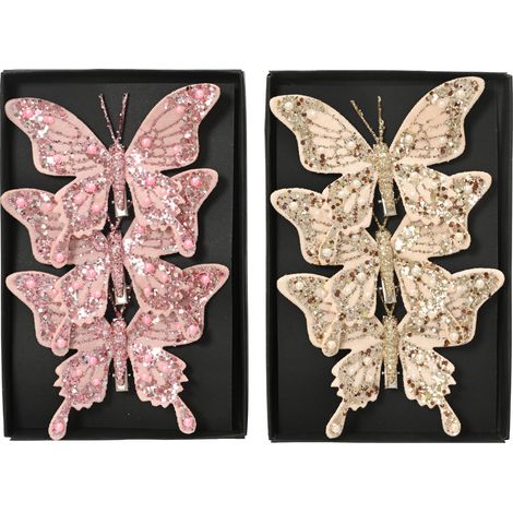 Set 3 farfalle in velluto con clip 11,5 x 8,5 cm colori modello assortito Peraga Christmas