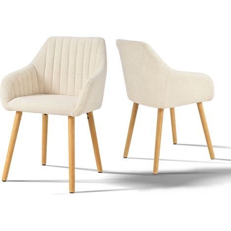 Minimalist dining chairs with comfortable backrests, ergonomic armrests and sturdy wooden legs – Set of 2 - white-Chenille