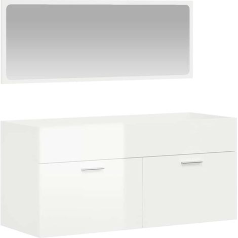 Armoire de bain avec miroir blanc brillant bois d'ingénierie (1/5)