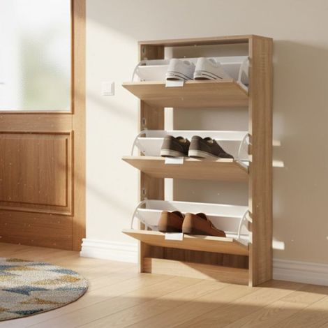 Zapatero Marradi, Mueble para Zapatos 6 Estantes, 3 Puertas, Manijas Incluidas, 67x28x119h cm Roble Marrón (1/5)
