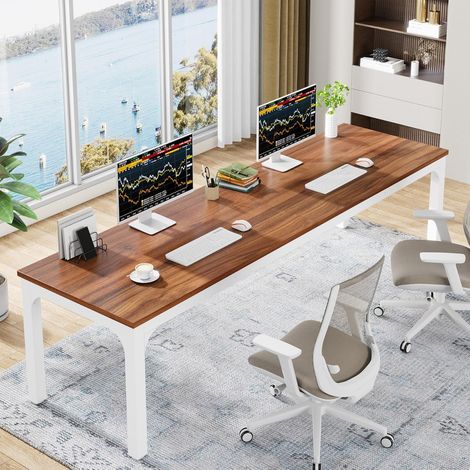 Tribesigns Esstisch, Industrieller Küchentisch für 6–8 Personen, 200 x 70 x 75 cm Rechteckiger Esstisch mit Robusten Metallbeinen für Esszimmer, Küche, Wohnzimmer, Nussbaum (1/5)