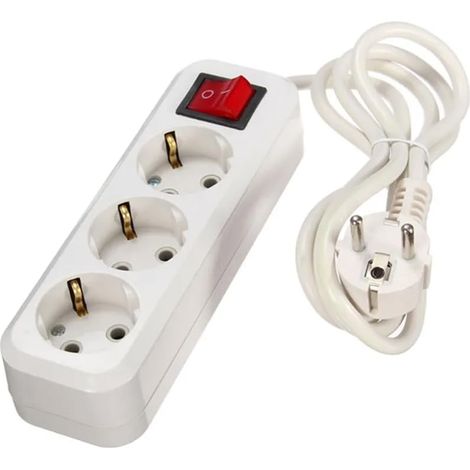 Multiprise 3 Voies avec Interrupteur, 1,5 m, 3G, 1,5 mm² Blanche - Connectez Plusieurs appareils et contrôlez l'alimentation Facilement. (1/5)