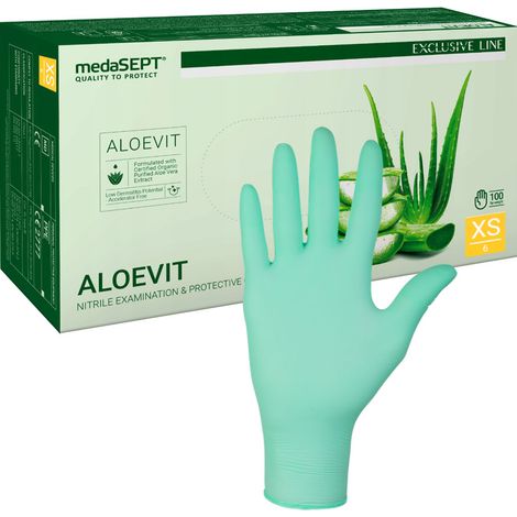 Nitrilhandschuhe XS grün mit Aloe Aloevit medaSEPT 100 Stück. (1/4)