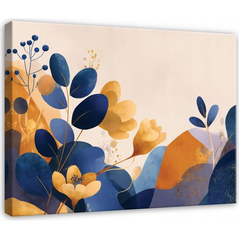 Peinture abstraite feuilles fleurs or pour chambre salon sur toile 120x80 (1/3)