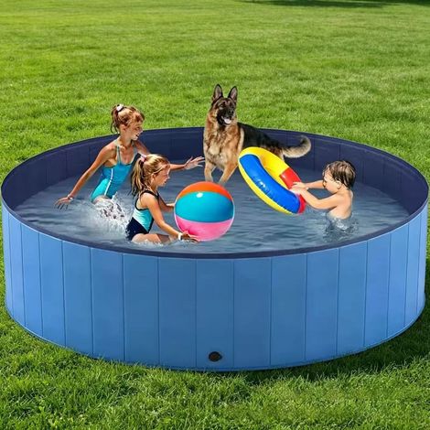 Piscine Pliable pour Chien et Chat en Matériau Laminé Renforcé avec Panneau Creux, Bassin Extérieur Résistant 120x30 cm-x (1/2)