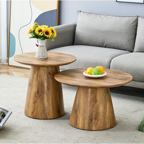 Table basse ronde lot de 2 Ø50/60 cm MDF décor bois OKMYHOME (1/5)