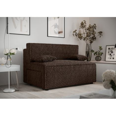 Canapé 2 places convertible MIRAN en tissu bouclette - Marron (1/5)