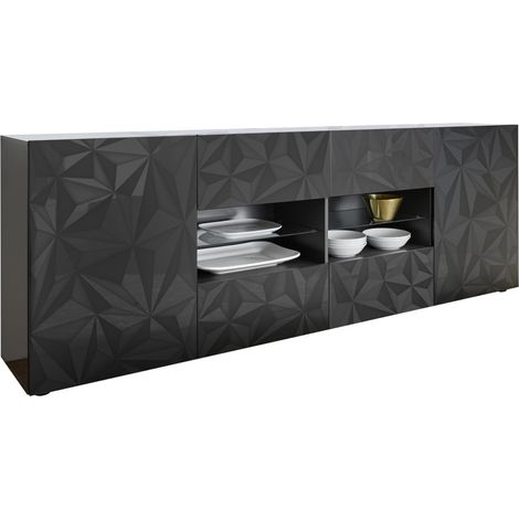 Mobile Buffet 2 Ante 4 Cassetti 240x42x84 cm in Legno TFT Praga Nero Lucido (1/5)