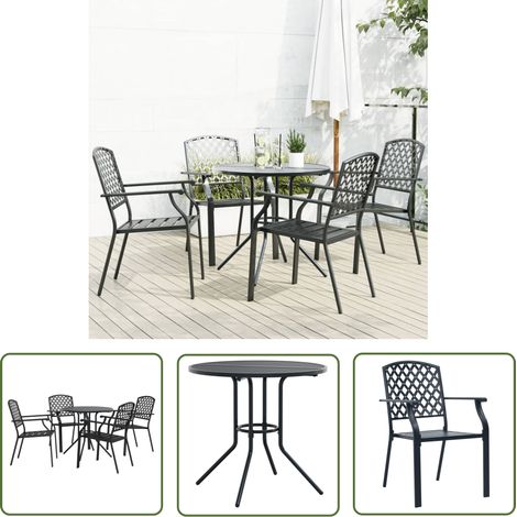 The Living Store Gartenstuhl-Set 5-tlg. Stapelbar Pulverbeschichteter Stahl - Gartenstuhl Set - Outdoor Möbel - Gartentisch - Stapelbares Stuhl - Metall Gartenmöbel (1/5)