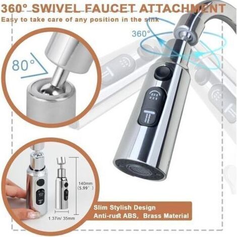 CSPARKV Aérateur de Robinet 3 Modes Rotatif 360° Tête Douchette Evier Cuisine Brise Jet Robinet Cuisine D'eau Pour Robinet Embout Robinet Cuisine Adaptateur Mousseur Robinet G1/2 FM22 M20 M22 M24 (1/3)