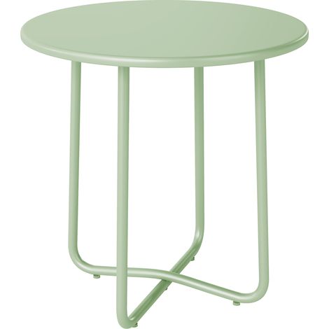 Table basse extérieure à bord enroulé, piètement en X et pieds ajustables, pour terrasse ou salon de jardin, Ø48x51 cm, vert (1/5)