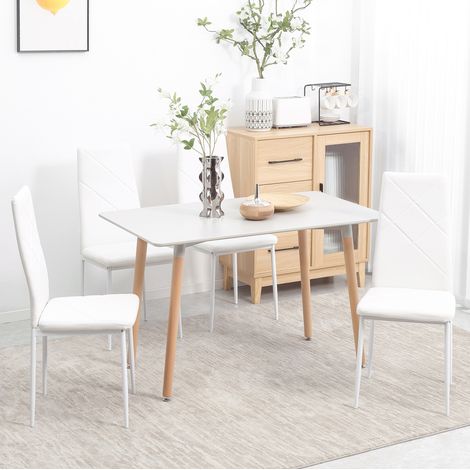 Silla de comedor, set de 4, de polipiel blanca, estilo moderno, acolchada, 50 x 41 x 97 cm (1/5)