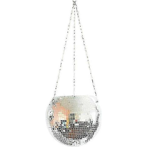Panier suspendu en forme de boule disco miroir, pot de fleurs brillant, support pour plante de fenêtre (Taille, couleur : argent - 15 cm) (1/5)