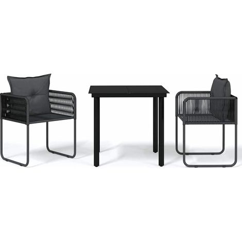 Set da Pranzo da Giardino 3 pz  Salotto da Giardino Nero (1/5)
