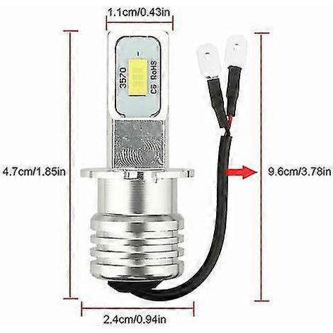 Kit de 2 ampoules LED H3 Super White pour phares, 100 W, 10 000 lm, antibrouillard, feux de route et feux de jour, 6 000 K (1/5)