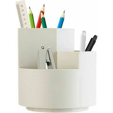 Multifunktionaler, drehbarer Stiftehalter mit 3 Fächern, kreativer Schreibtisch-Organizer (Weiß) (1/4)