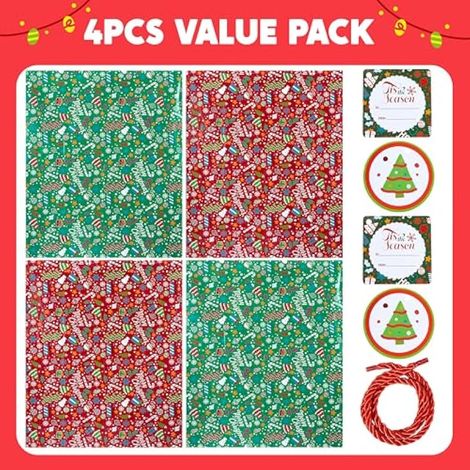 Pack Extra Large Heavy Duty Drawstring Christmas Gift Bags 44" x 36" with Tags for Large Gifts, Christmas Season, Holiday Gifts or Decorations (1/4)
