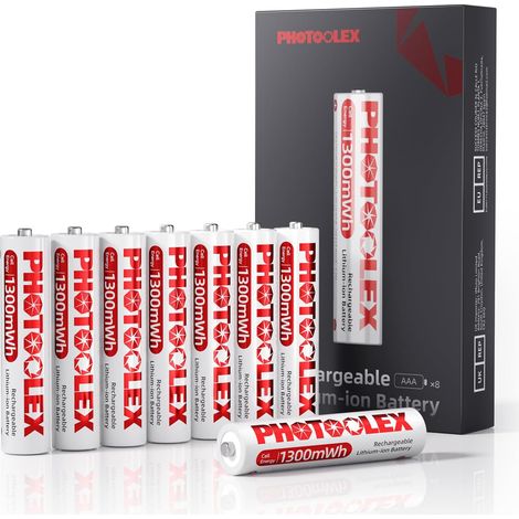 Piles Rechargeables AAA Lithium 1300 mWh 8 Pack, Piles AAA au li-ION 1,5 V Haute Puissance, Triple A Pile Plus de 1 600 Cycles Longue durée (sans Chargeur) (1/5)
