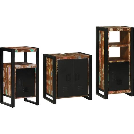 Badezimmermöbel-Set mit Regal 3 pcs Massives upgecyceltes Holz