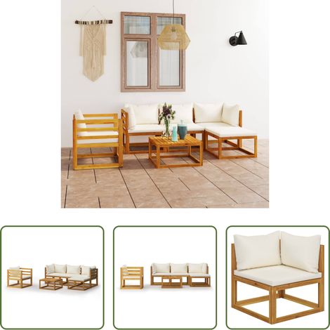Holzsofa - 6-tlg. Garten-Lounge-Set mit Auflagen Creme Massivholz Akazie (1/5)
