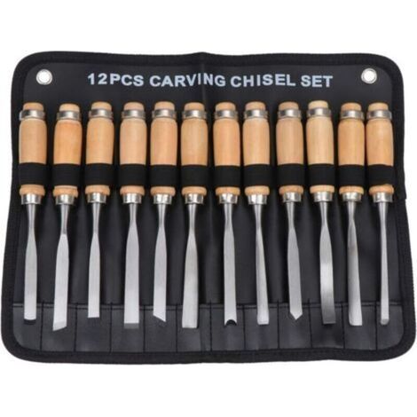 Jeu de 12 burins à main en bois sculpté pour sculpture sur bois et menuiserie – Outils de gouges professionnels avec manches ergonomiques (1/4)