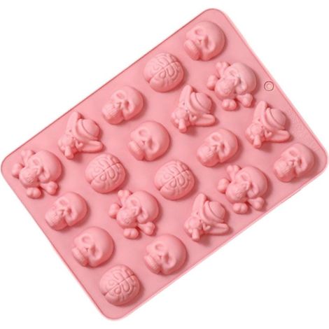 Moules en silicone alimentaire pour gâteaux, chocolats, mousses et desserts d'Halloween - Motif squelette rose (1/5)