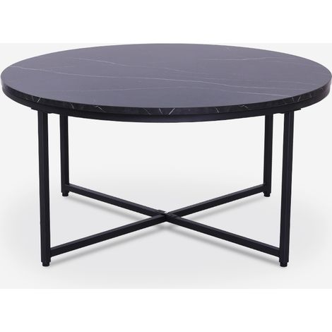Tavolino da salotto rotondo 80cm in metallo e piano effetto marmo Sulley - Nero