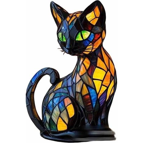 Lampe Chat, Vitrail Veilleuse Chat, RéSine ColoréE DéCoration Vintage Lampe En Forme De Chat, Table Led CréAtive DéCorative, Pour La DéCoration De La Chambre Et Du Salon
