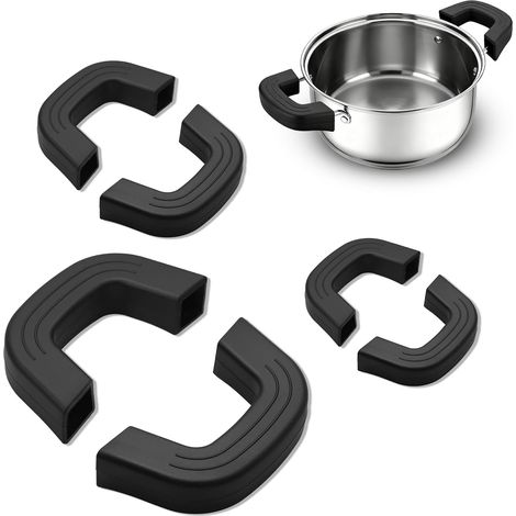 3 Paires Poignées de Casserole en Silicone Universelles - Poignées pour Casseroles et Poêles - Poignee Casserole Universelle pour Woks, Poêles et Plaques de Cuisson (Noir, 3 Tailles) (1/5)