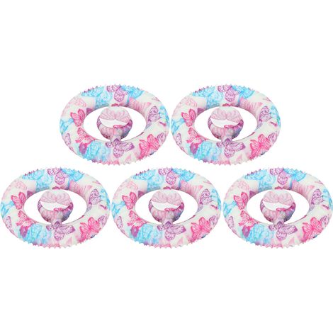 Lot de 5 anneaux ronds en silicone à motifs, jouet anti-stress, outil d'entraînement des doigts pour la rééducation à domicile, papillon bleu et rose (1/5)