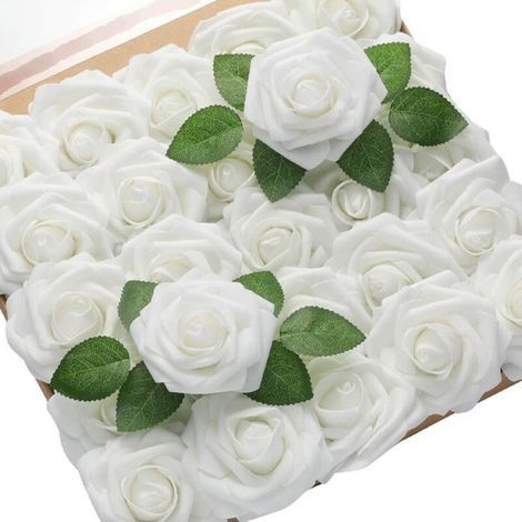 Ciel-Lot de 50 roses artificielles lilas réalistes, en mousse avec tiges, idéales pour la décoration de bouquets de mariage, compositions florales, enterrements de vie de jeune fille et décorations in (1/5)