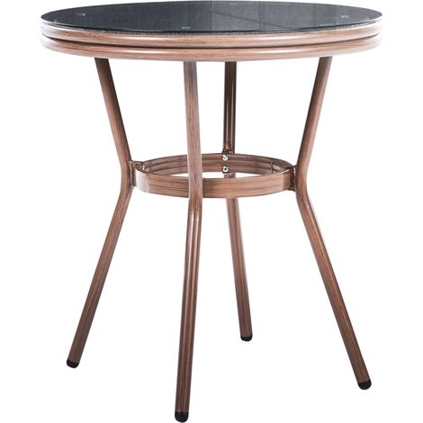 Mesa de jardín de ratán sintético tablero de vidrio templado de ø 70 cm estructura de aluminio gris Riffredo