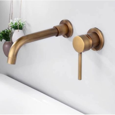 Mitigeur de lavabo dissimulé en laiton brossé bronze – Mélangeur chaud/froid – Bec de 210 mm – Plaque de montage diamètre 60 mm (1/4)