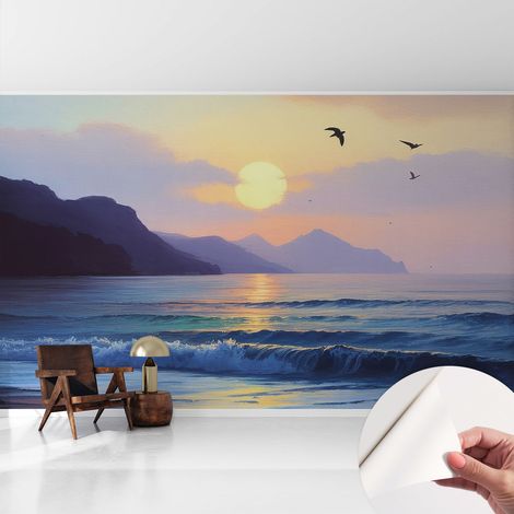 Papier peint autocollant avec imprimé pour décoration intérieure pour rénovation a motif Coucher de soleil sur la mer 416x254 cm (1/5)