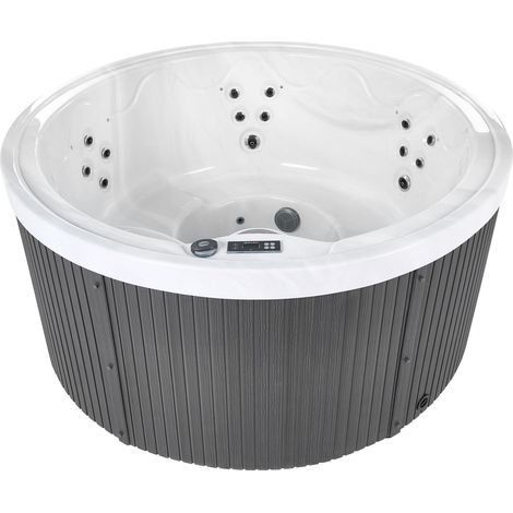 Hot Tub White Acrylic 198 cm 22 Jets Grey Round Exterior Panels with LED Heating MARFIL