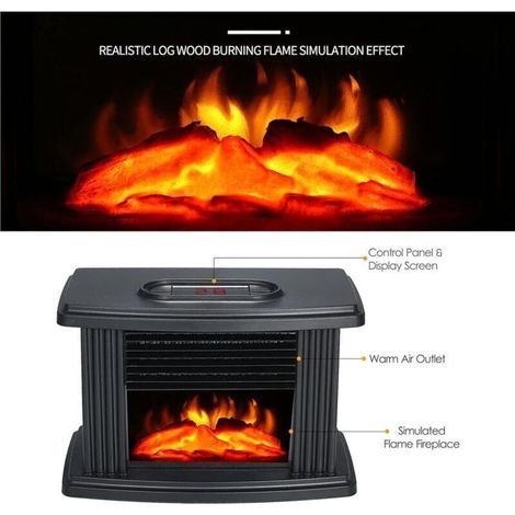 1500W Cheminée électrique avec Chauffage, cheminée, Effet Flamme, télécommande, éclairage LED poêle de Chauffage Effet Flamme Noire (1/5)