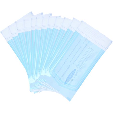200 sachets auto-scellants pour fournitures dentaires, pochettes en PVC transparent bleu pour stérilisation (83 x 160 mm) (1/5)