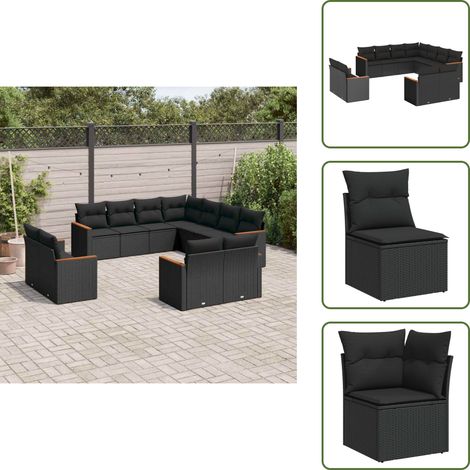 The Living Store 11-tlg. Garten-Sofagarnitur mit Kissen Schwarz Poly Rattan - Gartensortiment - Esszimmergarnituren - Lounge Set - Outdoor Furniture - Gartenlounge (1/5)