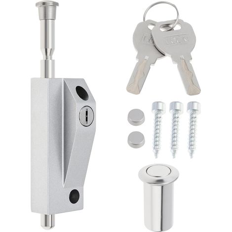 Verrou de porte de terrasse coulissante à clé, serrure à ressort avec 2 clés pour la sécurité de la maison, fenêtre, porte de patio, portails argenté (1/5)