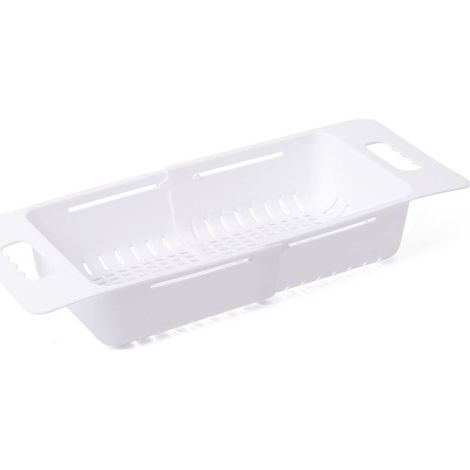 Crépine pliable au-dessus de l'évier évier réglable panier à fruits et légumes égouttoir panier d'évier passoire extensible de cuisine panier de séchage de légumes, blanc (1/5)