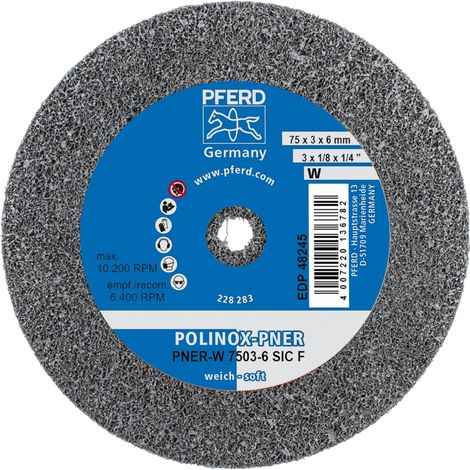 PFERD TOOLS POLINOX verpresstes Vlies-Rad PNER Ø 75x3 mm Bohrung-Ø 6 mm Weich SIC Fein für Finish 10 Stk (1/5)