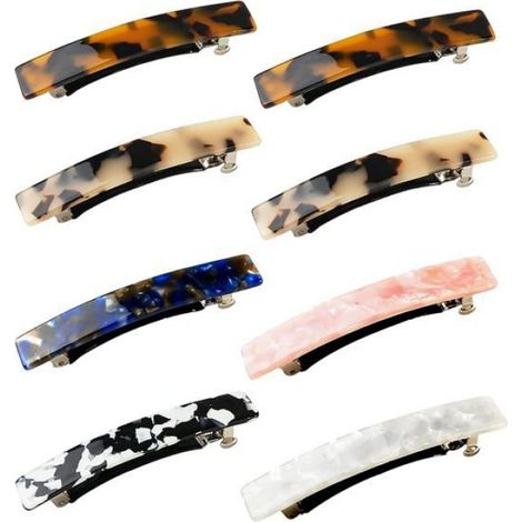 Pince À Cheveux - Acétate - Rectangulaire - Antidérapante - Pour Cheveux Fins Épais Ou Clairsemés - Lot De 8