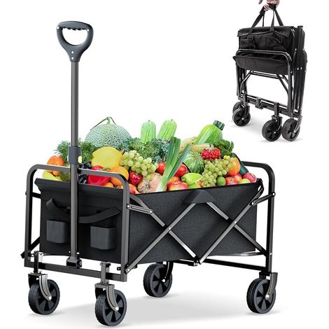 Folding Beach Trolley, Adjustable Handle, Garden Transport Trolley, Wheeled Trolley for Outdoors, Camping, Festivals, Shopping (1/5)
