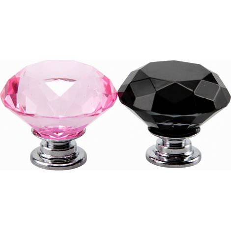 Poignée de meuble en cristal à motif diamant noir, bouton de porte et de tiroir pour placard et commode, diamètre 30 mm (1/5)
