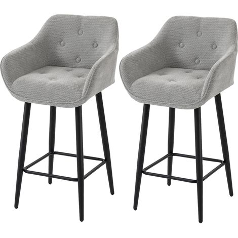 Lot de 2 tabourets de bar rembourrés en chenille. assise large 67H cm. dossier et repose-pieds gris. style moderne. dossier ergonomique pour un bon maintien au quotidien (1/5)