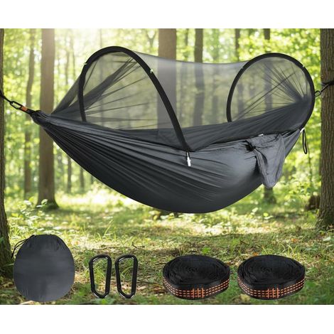 Hamac de camping ultra-léger Hamac en filet anti-moustiques Capacité de charge de 300 kg, nylon de parachute respirant à séchage rapide 2 mousquetons haut de gamme, 2 x élingues en nylon (1/5)