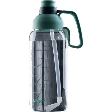 Gourde de 1800 ml, grande capacité, avec paille, idéale pour le sport et le fitness (verte). (1/5)