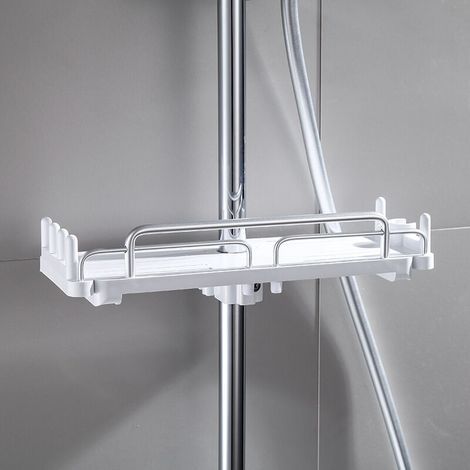 28-44cm Telescopic Shower Bracket No Drilling Bathroom Hanging Shower Rod Storage Holder (White) (1/5)